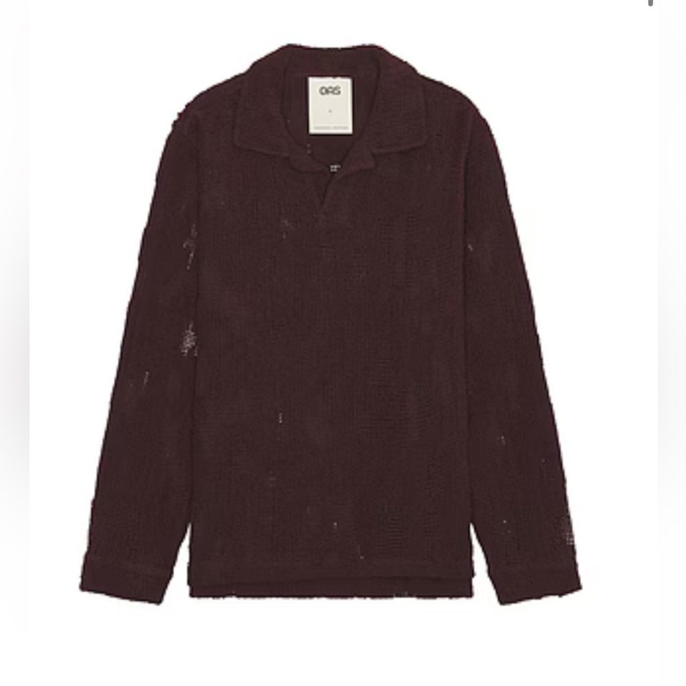 OAS‎ Grot Crochet Long Sleeve Polo in Burgundy